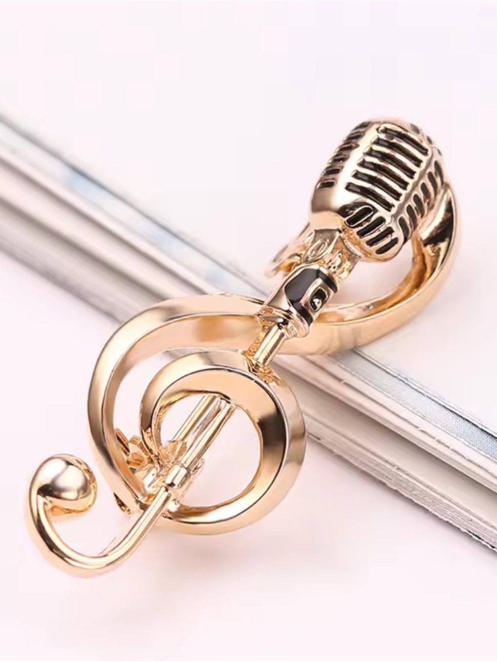 Gold Music Note Microphone Brooch Pin - Women's Jewelry